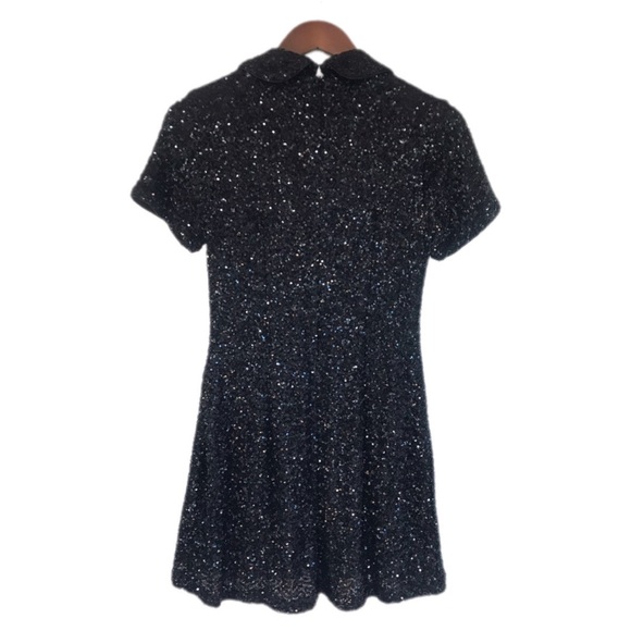 MABLE Anthropologie Black Sequin Mod Mini Dress Peter Pan Collar Party Small New - Picture 3 of 16